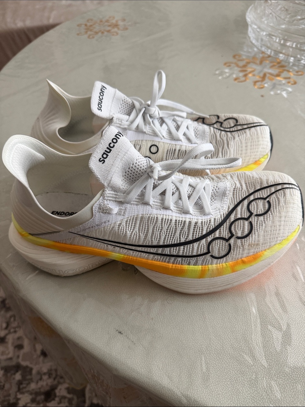 Saucony Women's White Running Shoes with Yellow Accent